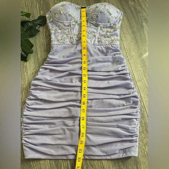 SHEIN Strapless Sweetheart Corset Floral Ruched Mini Dress in Purple. Size XS - Picture 16 of 16